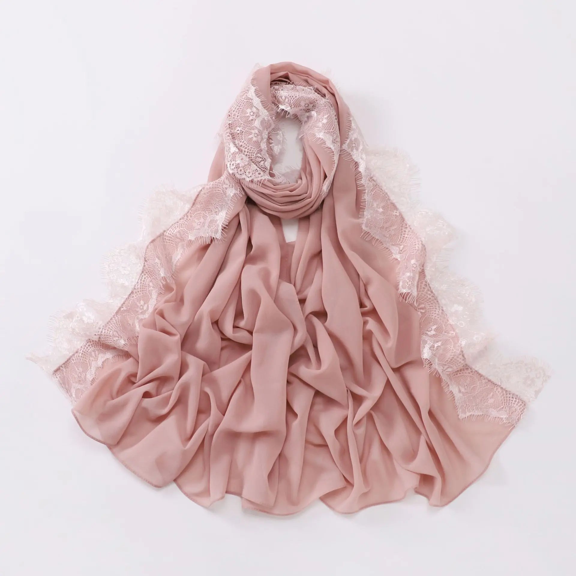 Luxury Lace Chiffon Hijabs Woman Muslim Scarf Shawls Solid Ladies Party Shawl Wraps Islamic Turban Female Headscarf Ramadan