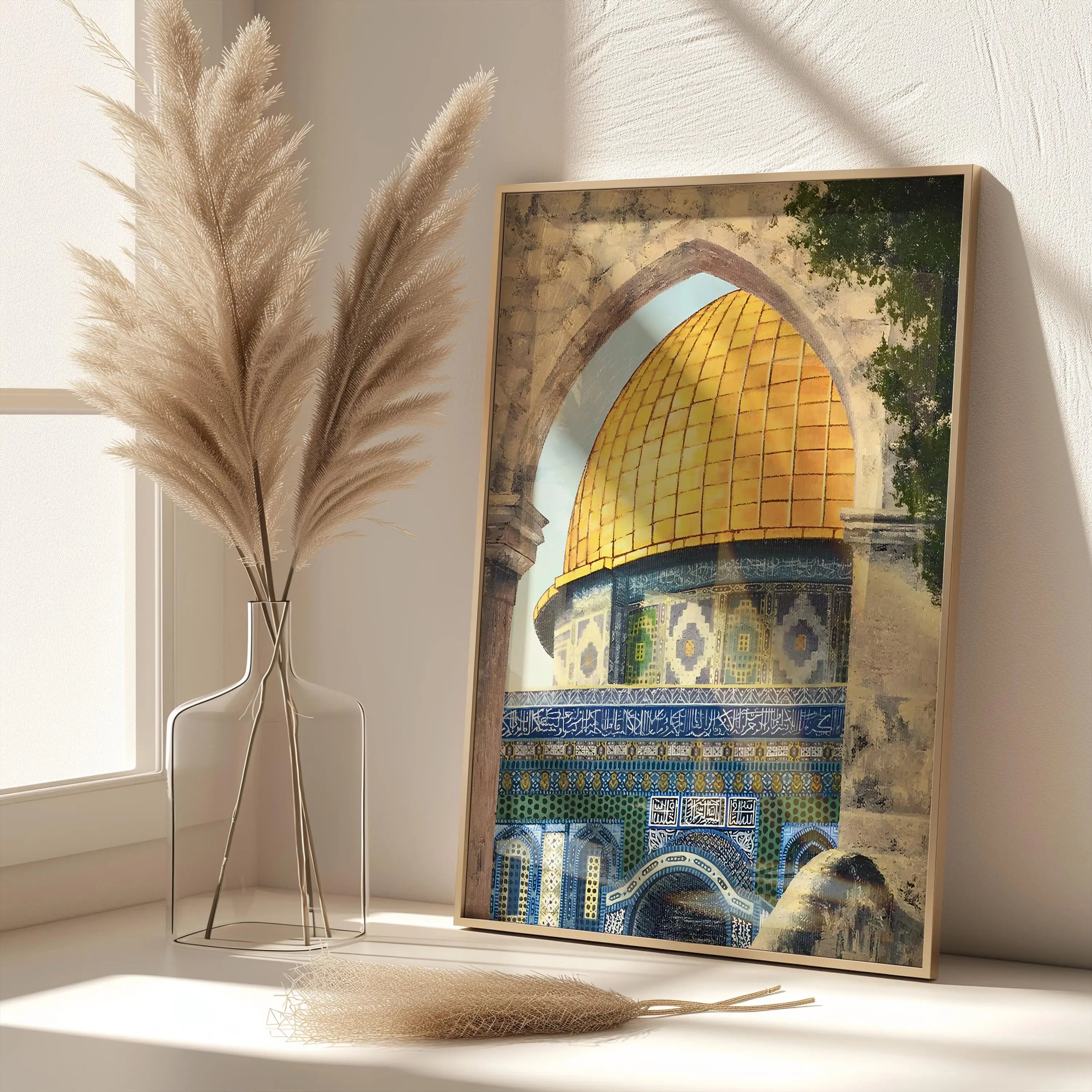 Palestine Art Prints, Mosque Print Home Decor Wall Art of Al Aqsa Mosque, Islamic Art for Living Room, Gold Dome Poster, Gift