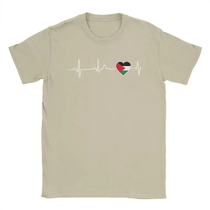 Heartbeat Palestine Flag T-Shirt Men'S Short Sleeve Crew-Neck T Shirt New In Casual Oversized Men's Tee Shirt Clothing