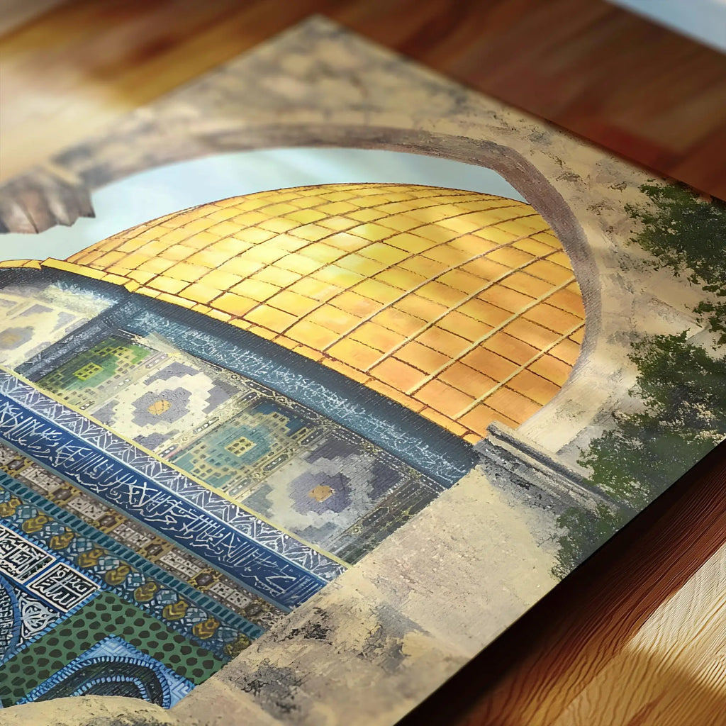 Palestine Art Prints, Mosque Print Home Decor Wall Art of Al Aqsa Mosque, Islamic Art for Living Room, Gold Dome Poster, Gift