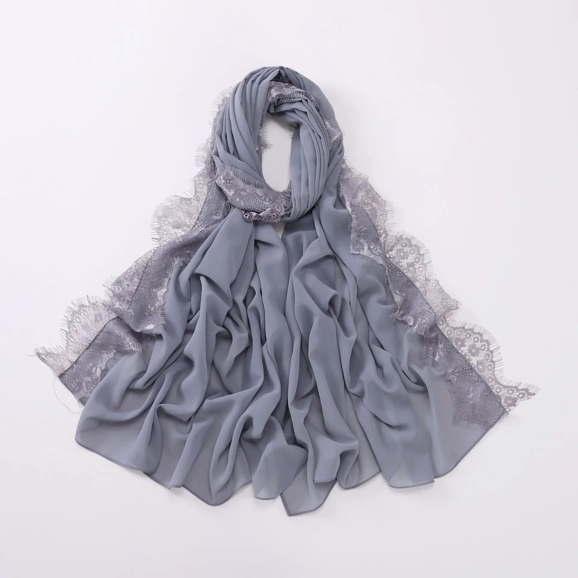 Luxury Lace Chiffon Hijabs Woman Muslim Scarf Shawls Solid Ladies Party Shawl Wraps Islamic Turban Female Headscarf Ramadan