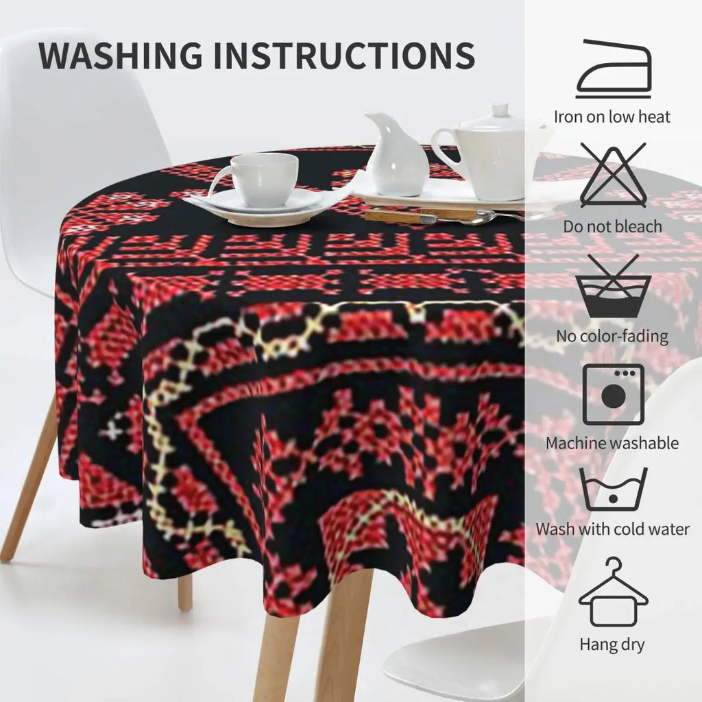 Three Flowers Palestinian Embroidery Waterproof Round Tablecloth Oilproof Table Cloth for Kitchen Events Dining Table Cover