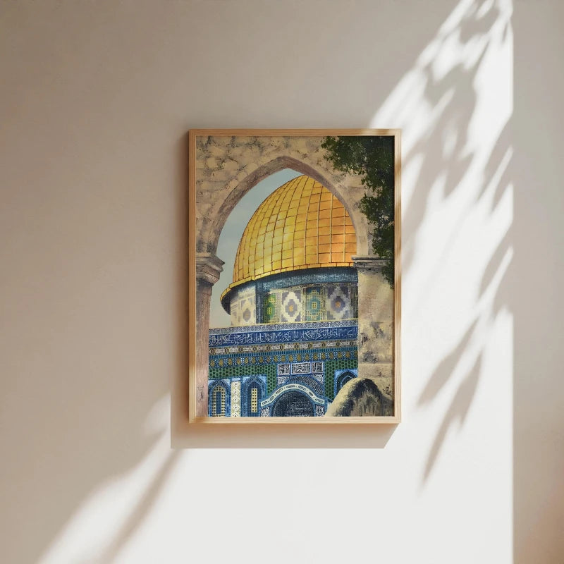 Palestine Art Prints, Mosque Print Home Decor Wall Art of Al Aqsa Mosque, Islamic Art for Living Room, Gold Dome Poster, Gift