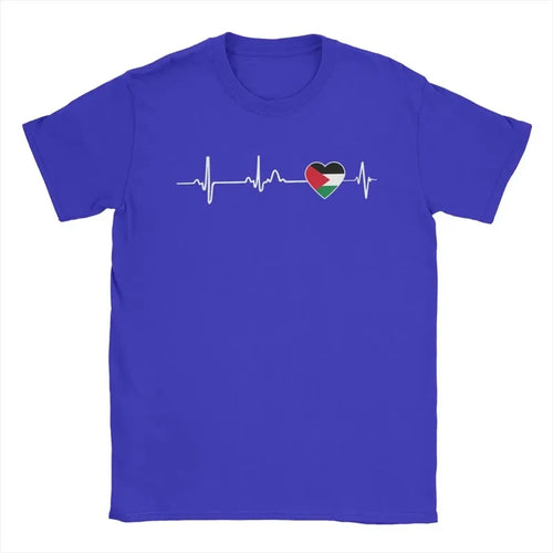 Heartbeat Palestine Flag T-Shirt Men'S Short Sleeve Crew-Neck T Shirt New In Casual Oversized Men's Tee Shirt Clothing