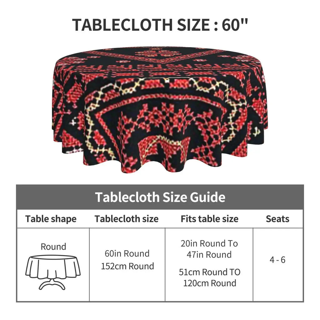 Three Flowers Palestinian Embroidery Waterproof Round Tablecloth Oilproof Table Cloth for Kitchen Events Dining Table Cover