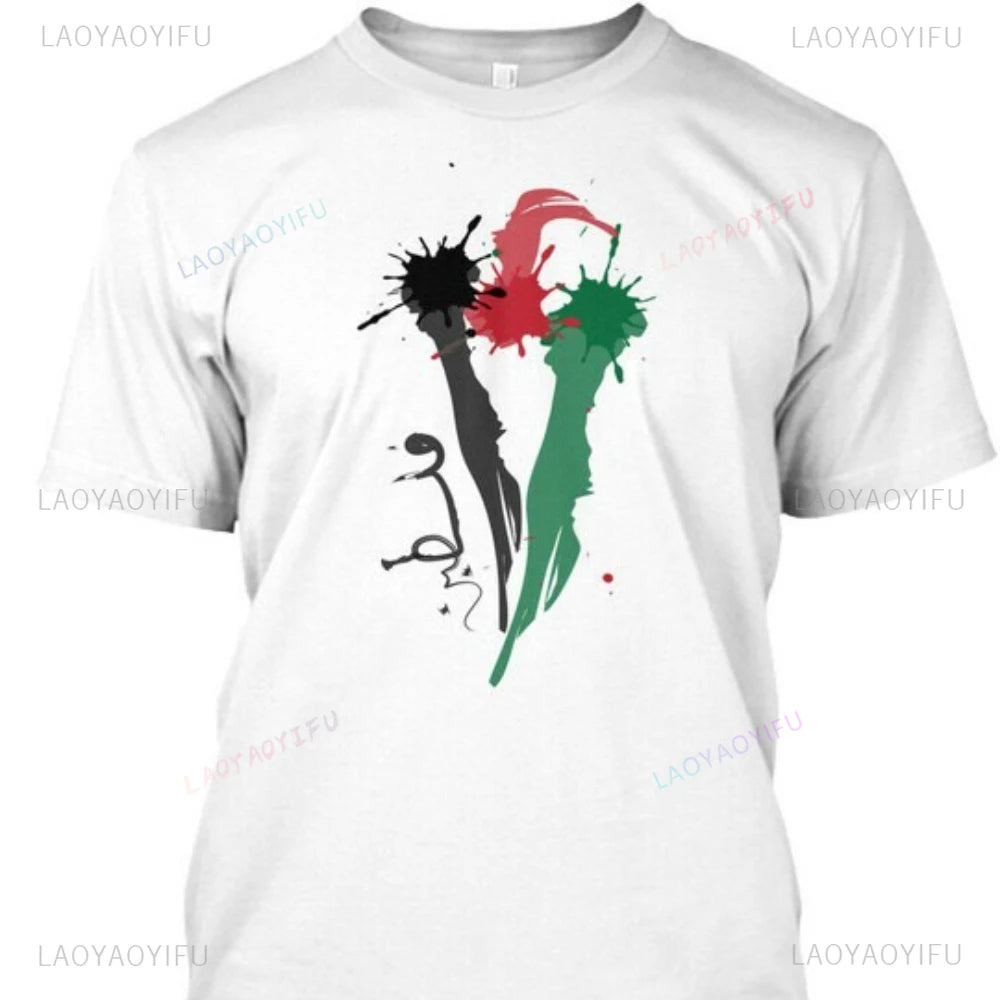 Palestine Premium Tops Tee Shirt Palestine Artistic Graffiti of National Flag Printed T Shirt Tops Unisex Adult Cotton Camise
