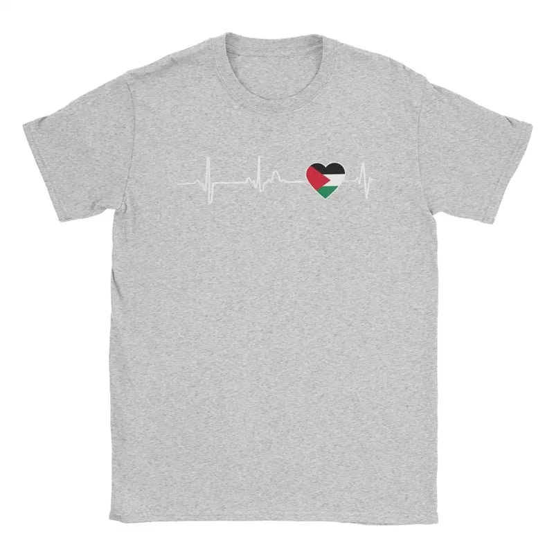 Heartbeat Palestine Flag T-Shirt Men'S Short Sleeve Crew-Neck T Shirt New In Casual Oversized Men's Tee Shirt Clothing