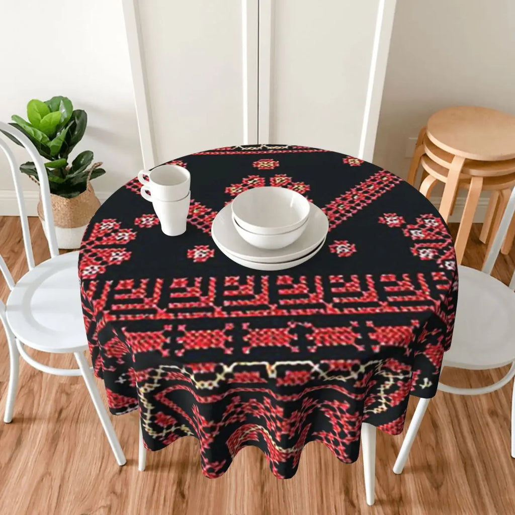 Three Flowers Palestinian Embroidery Waterproof Round Tablecloth Oilproof Table Cloth for Kitchen Events Dining Table Cover