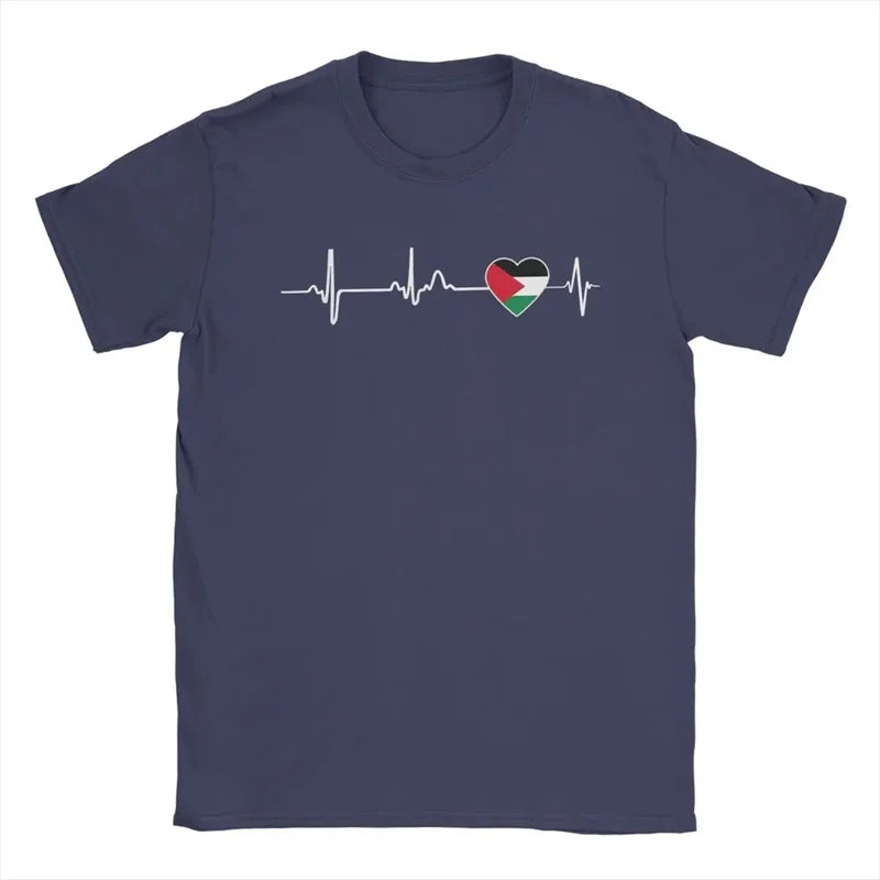 Heartbeat Palestine Flag T-Shirt Men'S Short Sleeve Crew-Neck T Shirt New In Casual Oversized Men's Tee Shirt Clothing