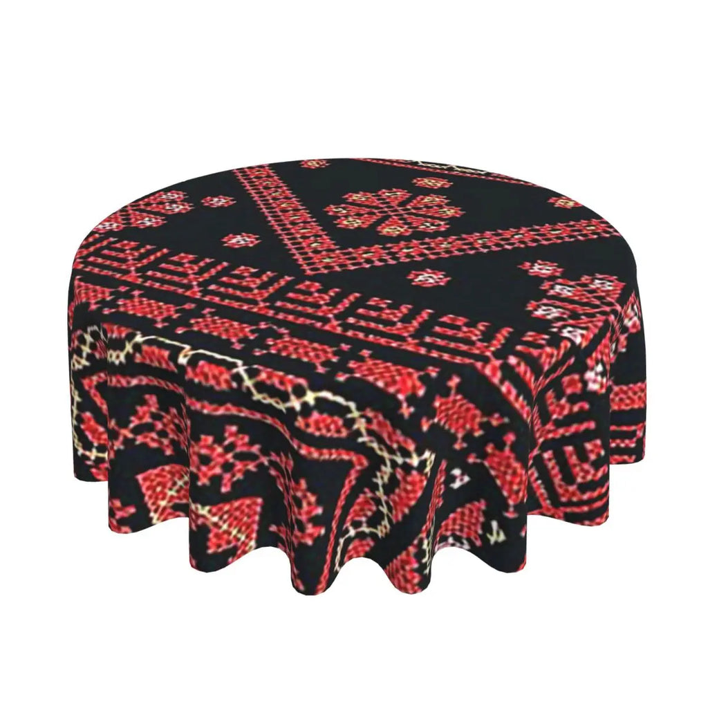 Three Flowers Palestinian Embroidery Waterproof Round Tablecloth Oilproof Table Cloth for Kitchen Events Dining Table Cover