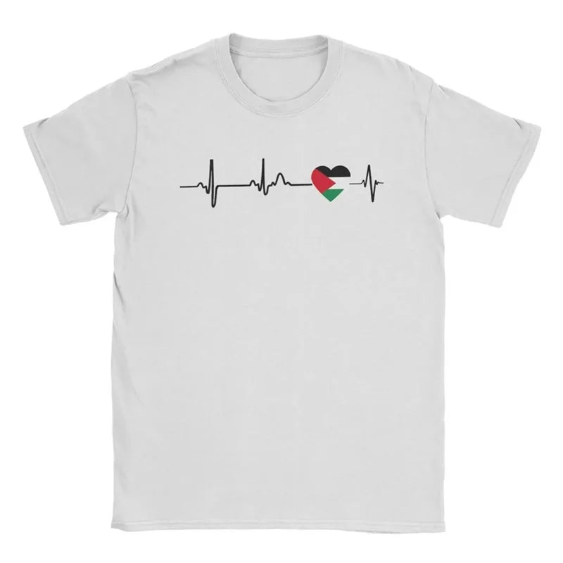 Heartbeat Palestine Flag T-Shirt Men'S Short Sleeve Crew-Neck T Shirt New In Casual Oversized Men's Tee Shirt Clothing