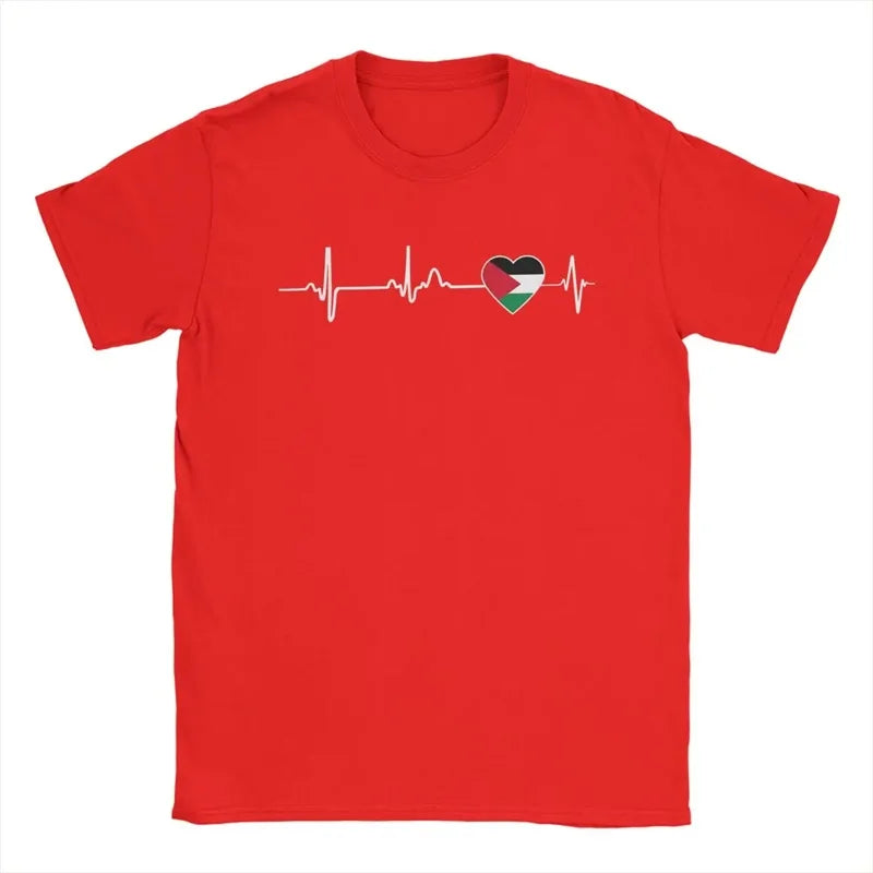 Heartbeat Palestine Flag T-Shirt Men'S Short Sleeve Crew-Neck T Shirt New In Casual Oversized Men's Tee Shirt Clothing