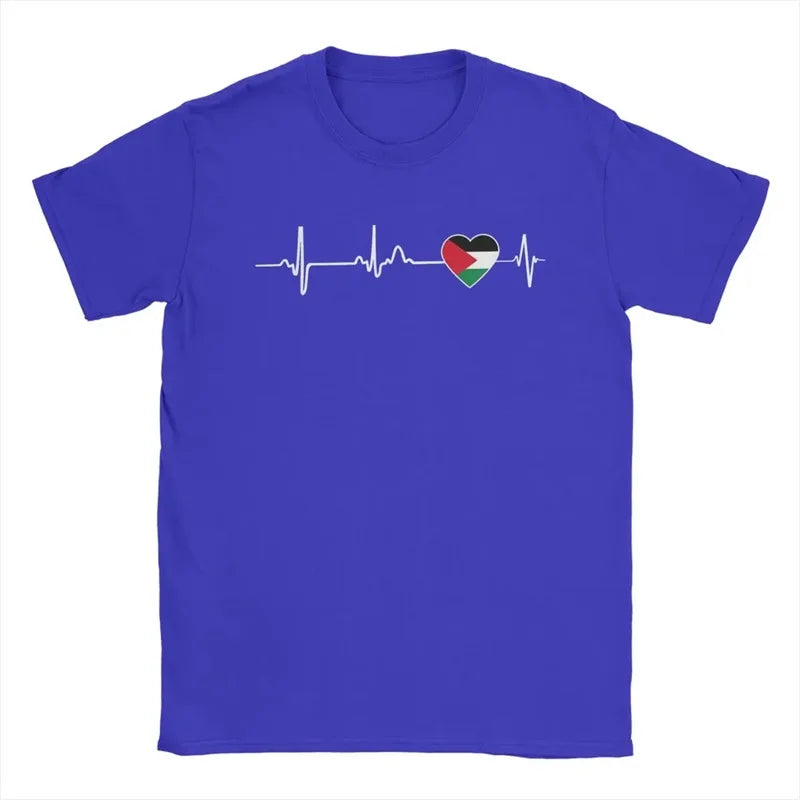 Heartbeat Palestine Flag T-Shirt Men'S Short Sleeve Crew-Neck T Shirt New In Casual Oversized Men's Tee Shirt Clothing