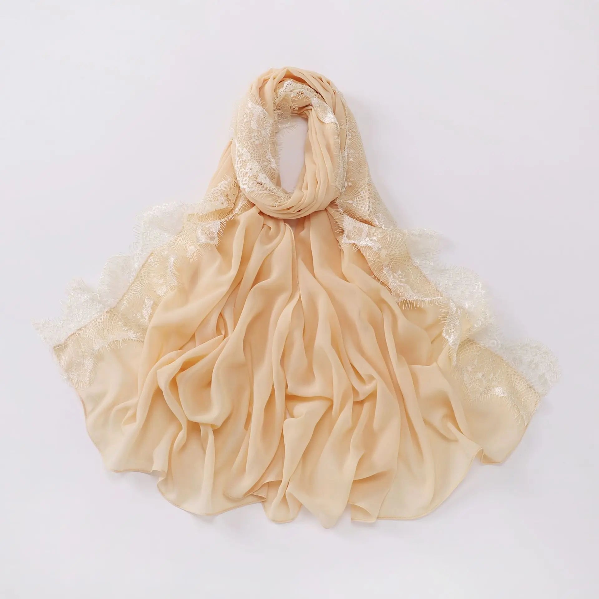 Luxury Lace Chiffon Hijabs Woman Muslim Scarf Shawls Solid Ladies Party Shawl Wraps Islamic Turban Female Headscarf Ramadan