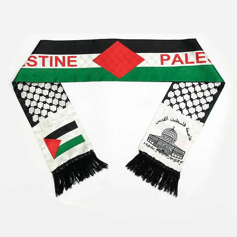 xvggdg  14x130cm Scarf Printing Satin Palestinian Flag   national day Scarves palestine shawl