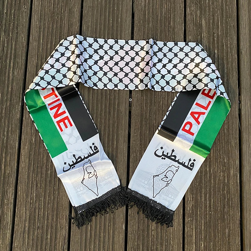 xvggdg  14x130cm Scarf Printing Satin Palestinian Flag   national day Scarves palestine shawl